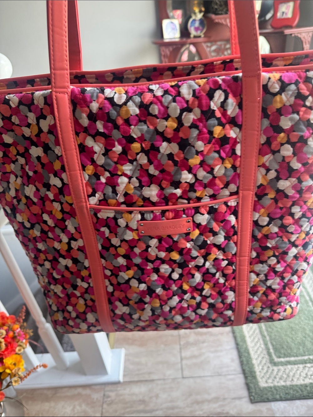 Vera Bradley Coral-Trim Quilted Multicolor Floral Tote